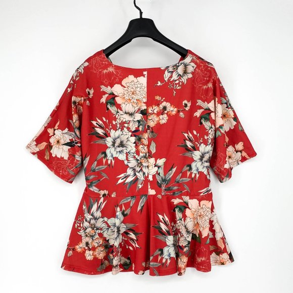 City Chic Twist Front Floral Printed Top Blouse - Picture 6 of 7